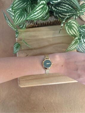 OLIVIA BURTON Gold Mesh Watch with Emerald Dial